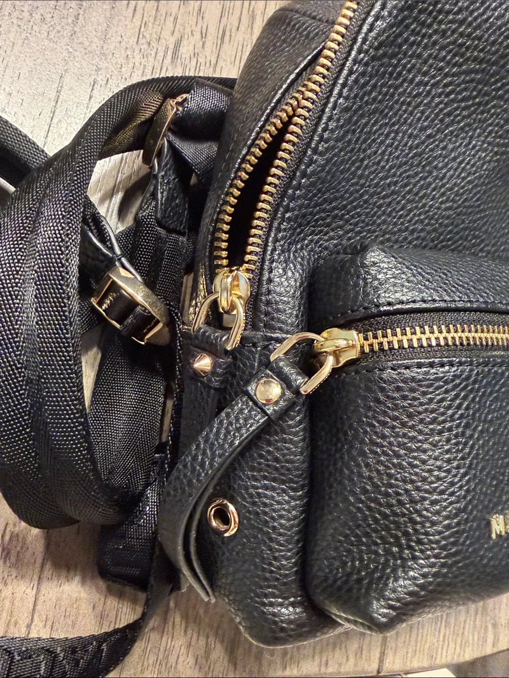 Marc Jacobs Black Pebbled Leather Mini Backpack with Gold Hardware